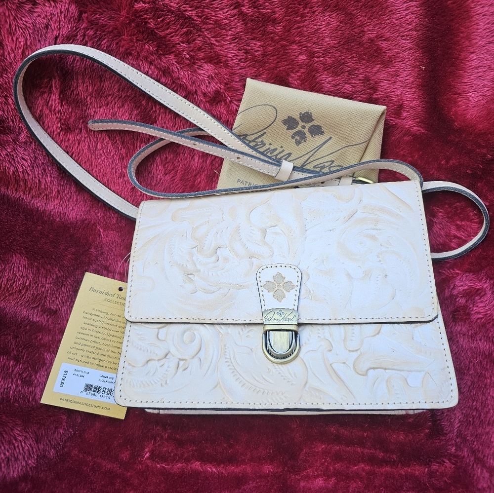 NWT PATRICIA NASH LANZA CROSSBODY BAG CHALK TOOLED LEATHER